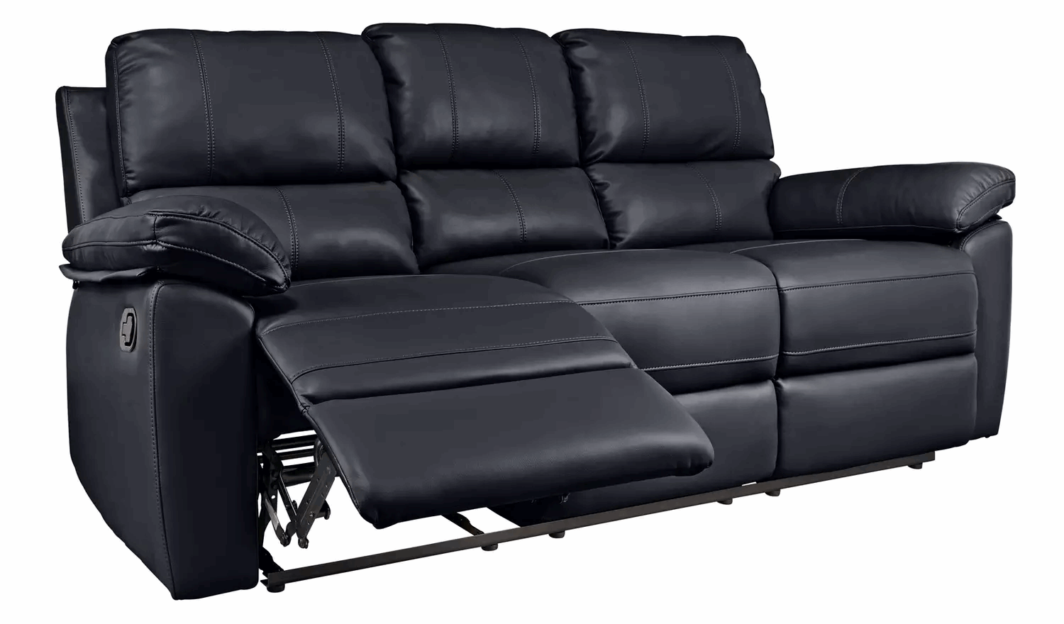 Home Toby Faux Leather 3 Seater Recliner Sofa - Black
