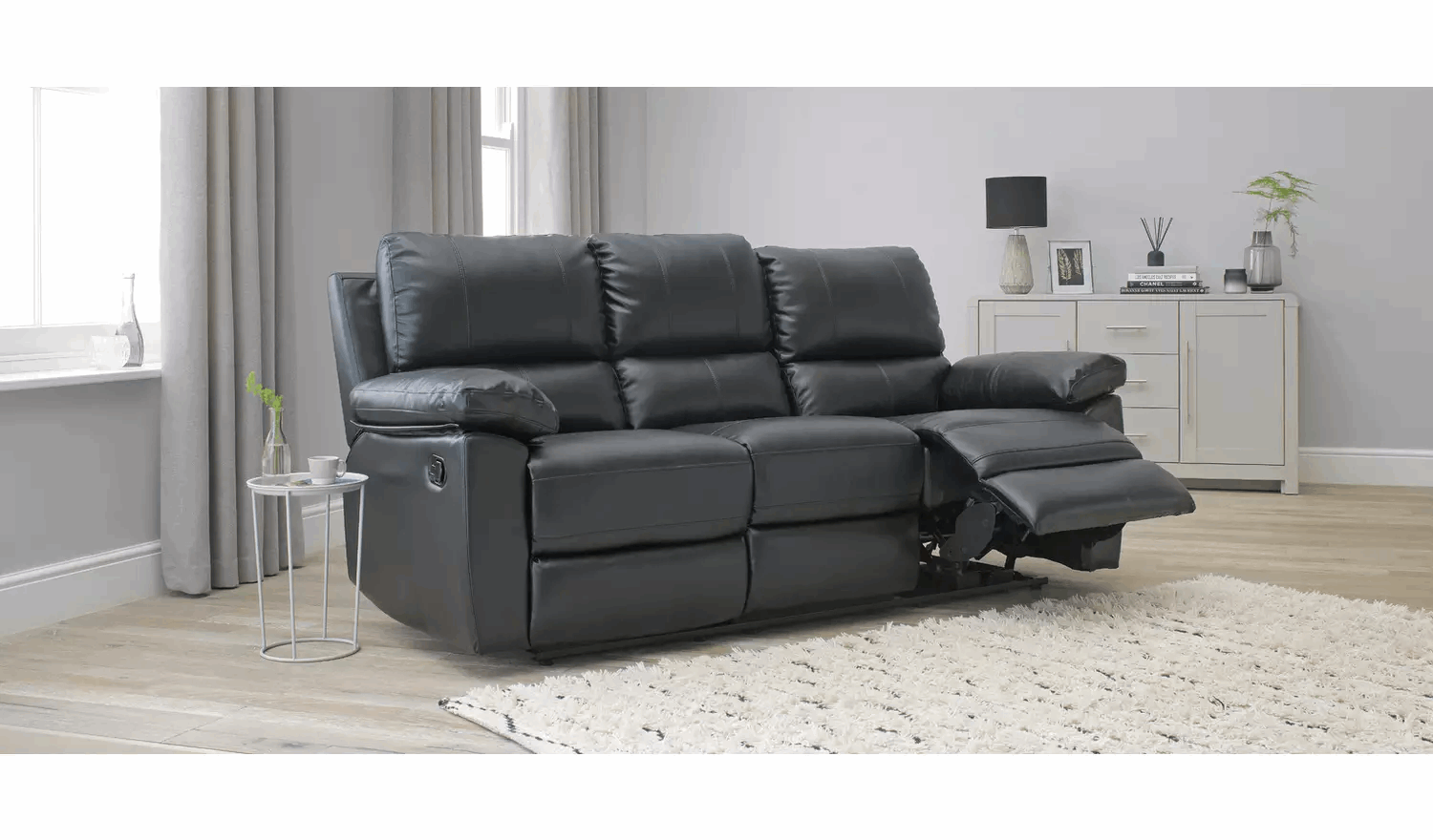 Home Toby Faux Leather 3 Seater Recliner Sofa - Black