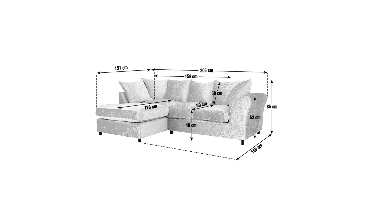 Megan Regular Corner Chaise Sofa - Silver
