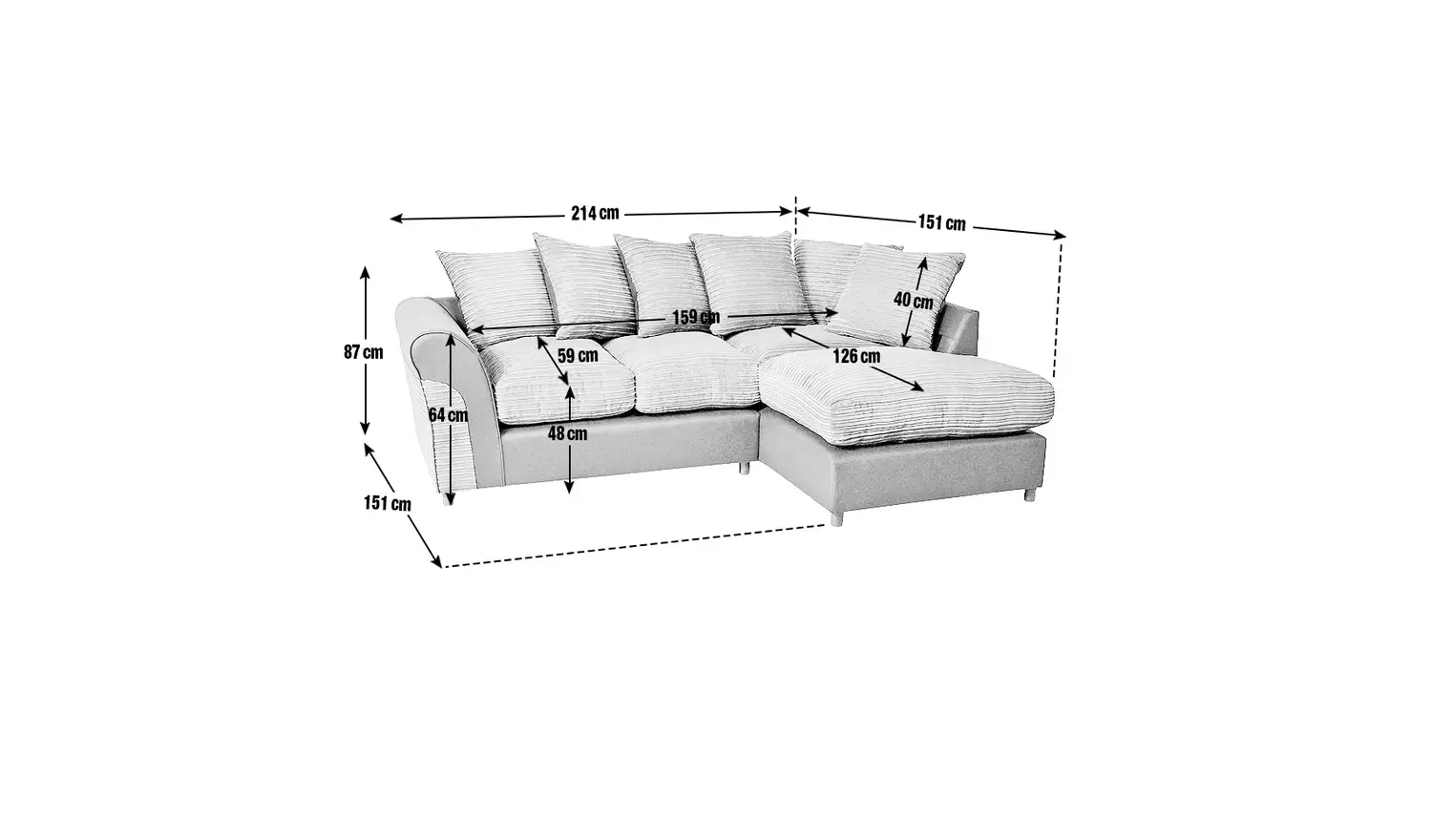 Harry Regular JumboCord Corner Chaise Sofa- Charcoal