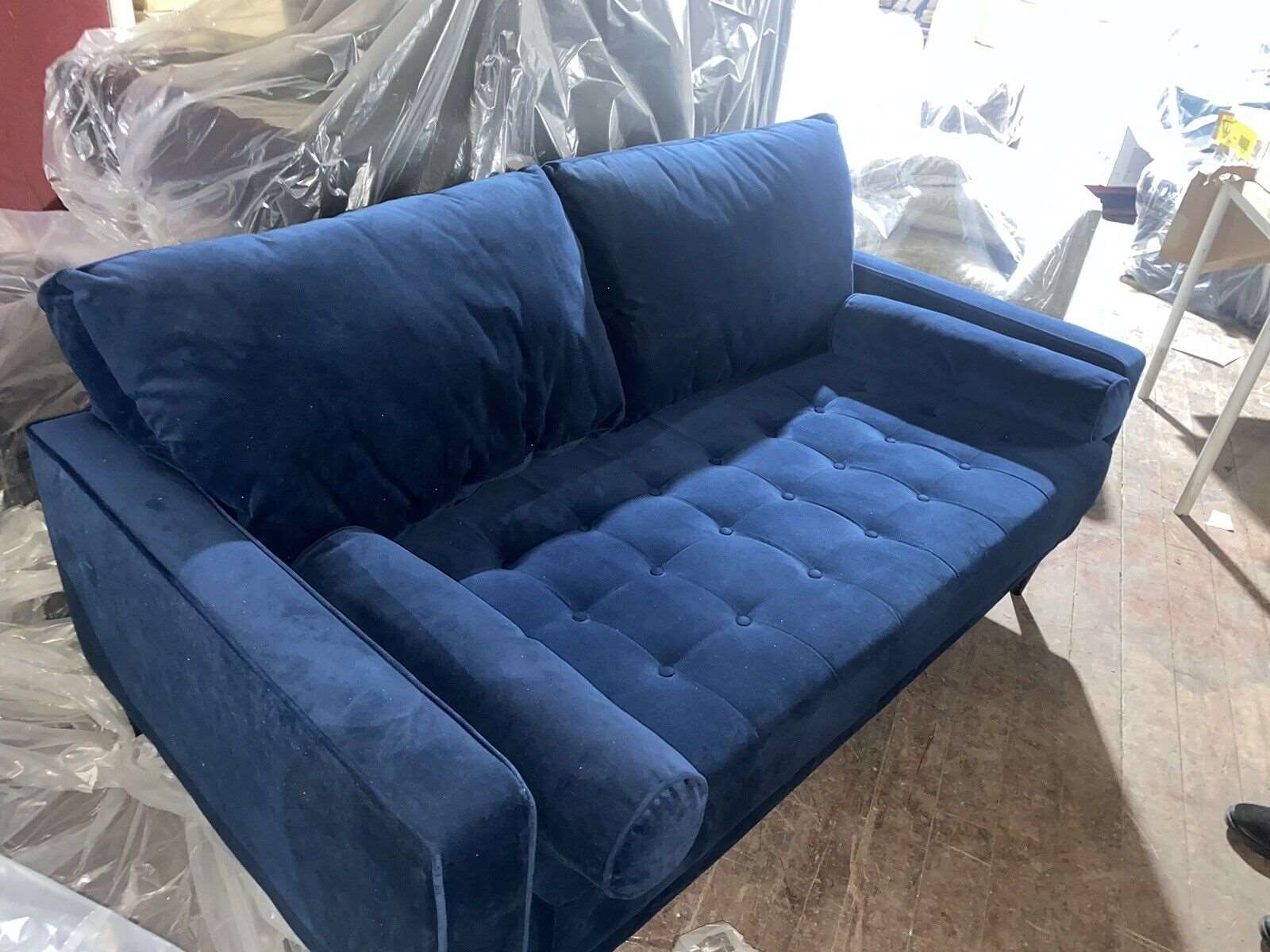 HUDSON 3 SEATER FABRIC VELVET BLUE