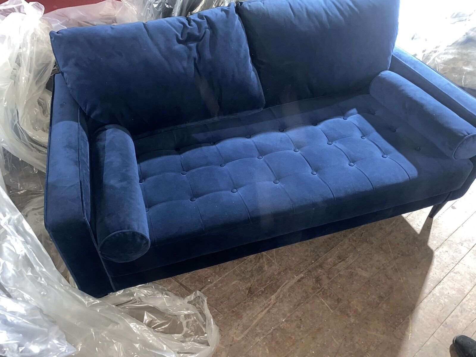 HUDSON 3 SEATER FABRIC VELVET BLUE