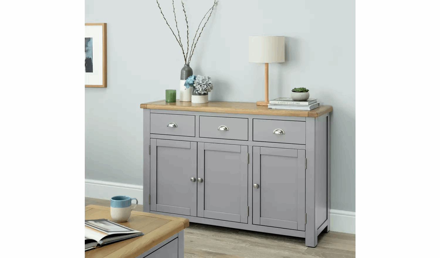 Habitat Kent 3 Door 3 Drawer Sideboard-Light Grey.