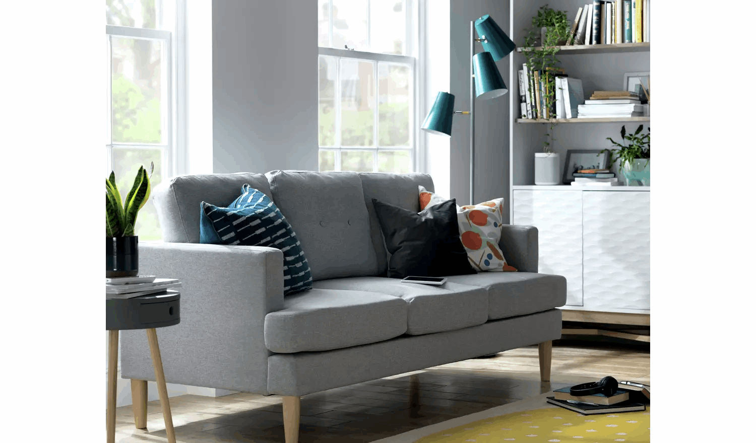 Habitat Joshua 3 Seater Fabric Sofa - Blue