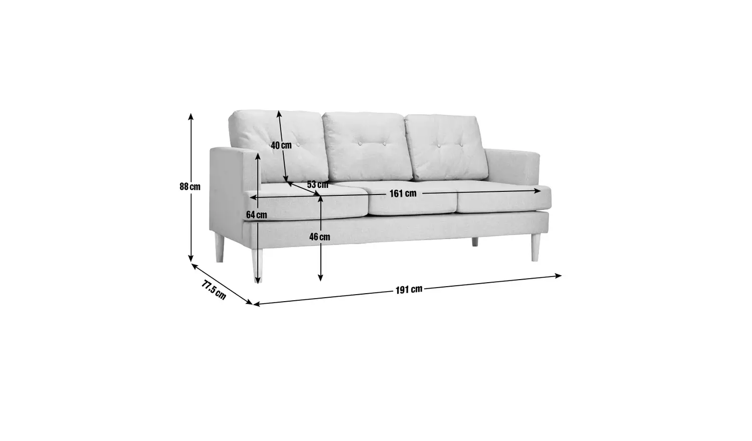 Habitat Joshua 3 Seater Fabric Sofa - Blue